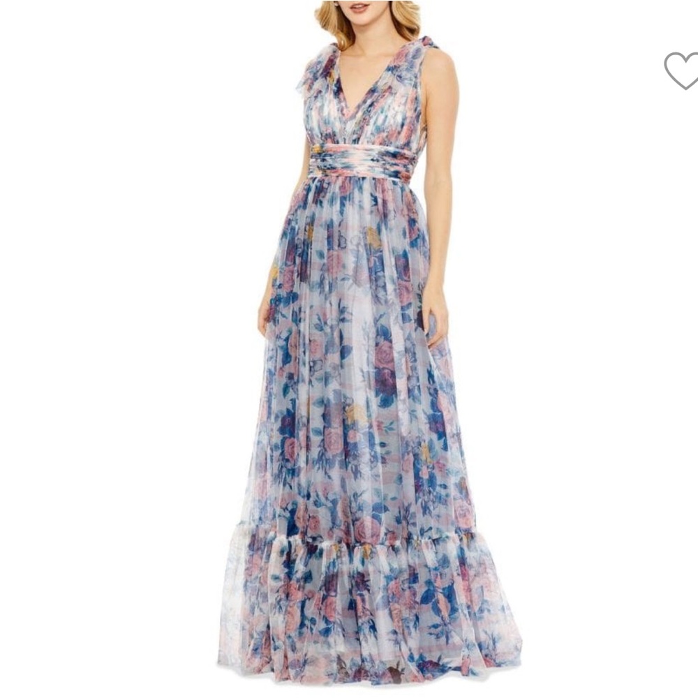 NWT Mac Duggal Floral Dress Maxi 11332 Blue